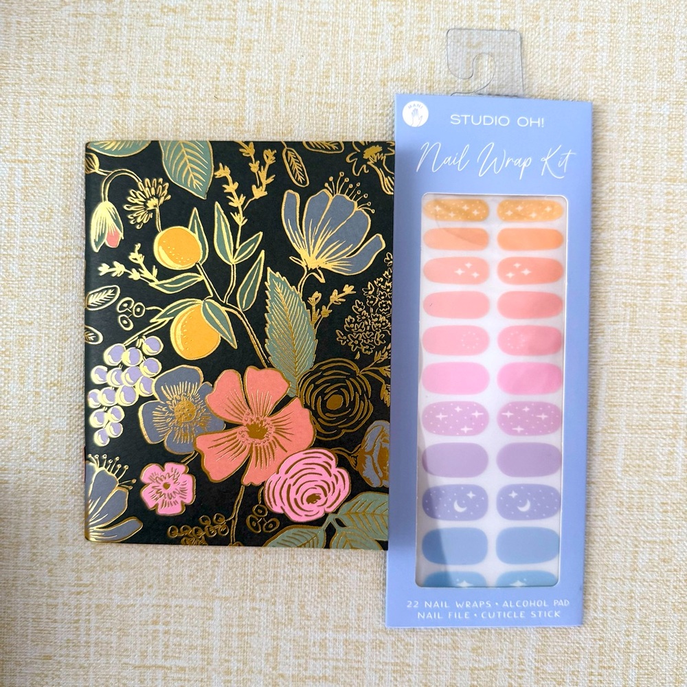 Floral Print Unlined Notebook Journal and Nail Wrap Kit Gift Set